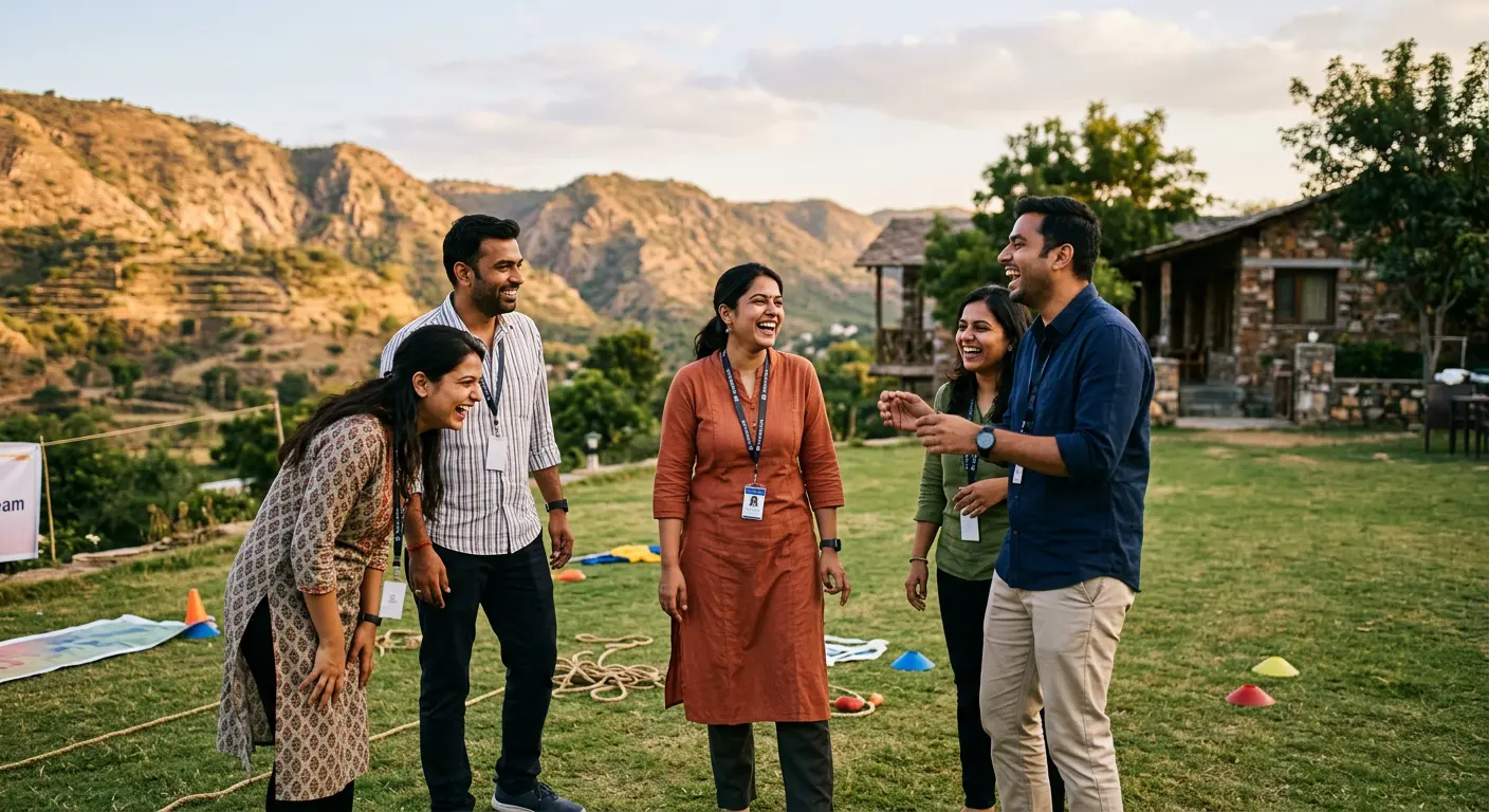 A leadership team in a workshop session at a hill-country retreat