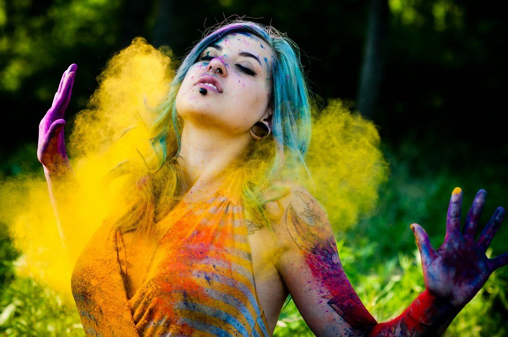 Event cube picture of a colored girl in holi festival